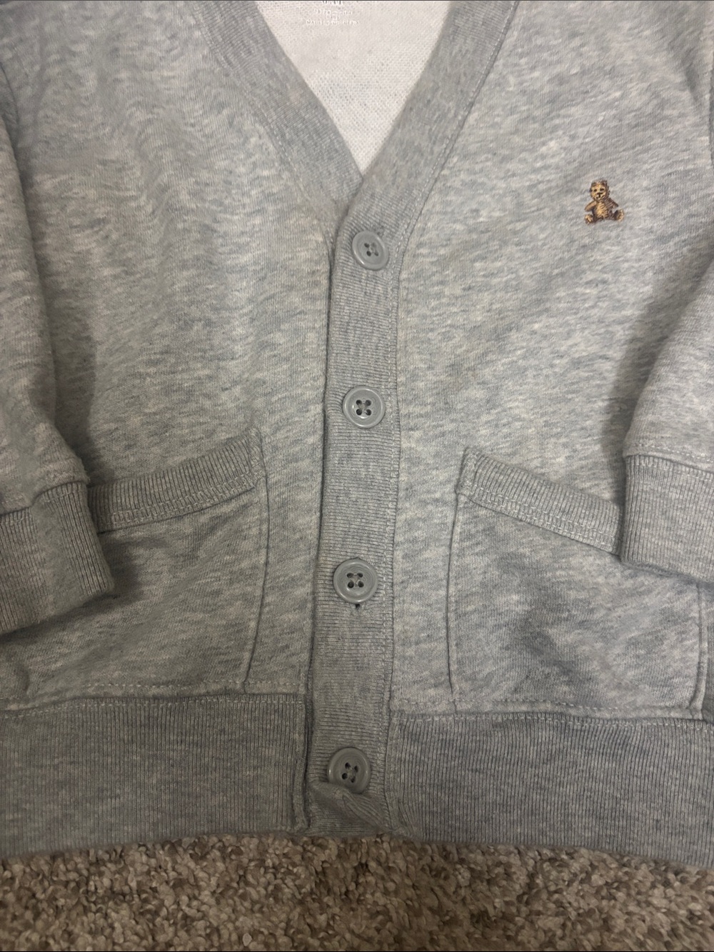 GAP Light Gray Toddler Button Cardigan with Bear Patch - Picture 2 of 4